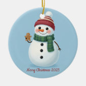 Smiling Snowman with Beanie Cute Christmas 2025 セラミックオーナメント (正面)