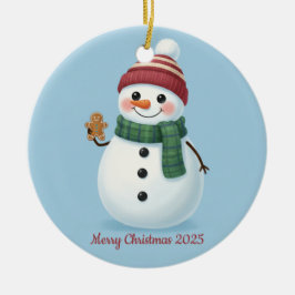 Smiling Snowman with Beanie Cute Christmas 2025 セラミックオーナメント