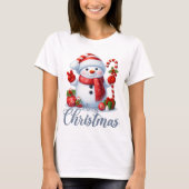 Smiling Snowman With Candy Cane Christmas Tee Tシャツ (正面)