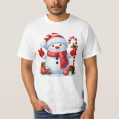 Smiling Snowman With Candy Cane Christmas Tee Tシャツ (正面)