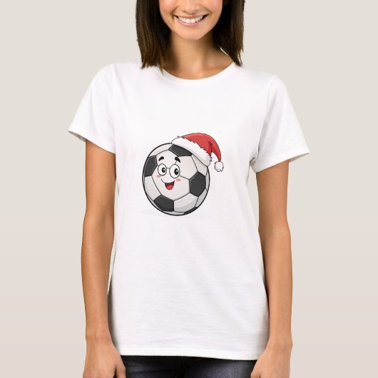 Smiling Soccer Ball with Santa Hat Tシャツ (正面)