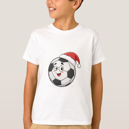 Smiling Soccer Ball with Santa Hat Tシャツ (正面)