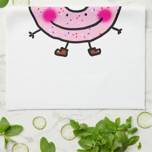 Smiling Sprinkle Donut Character Art キッチンタオル (折り畳み)
