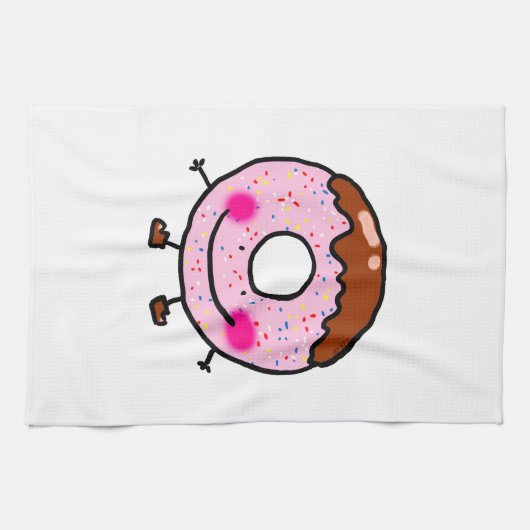 Smiling Sprinkle Donut Character Art キッチンタオル (横)
