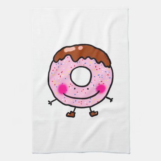 Smiling Sprinkle Donut Character Art キッチンタオル (縦)