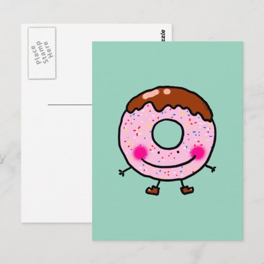 Smiling Sprinkle Donut Character Art ポストカード (正面/裏面)