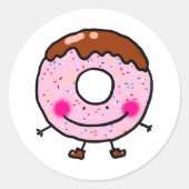 Smiling Sprinkle Donut Character Art ラウンドシール (正面)
