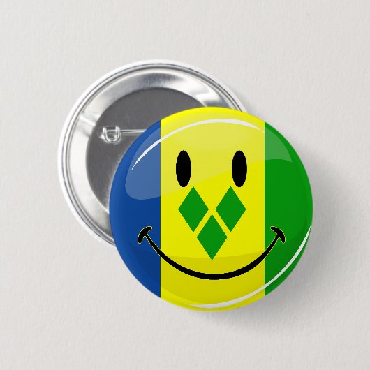 Smiling St. Vincent and Grenadines Flag 缶バッジ (正面&裏面)