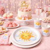 Smiling Sun Blue Clouds Baby Shower Theme ペーパープレート