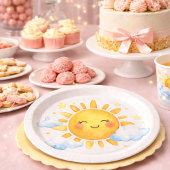 Smiling Sun Blue Clouds Baby Shower Theme ペーパープレート