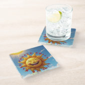 "Smiling Sun Coasters – Spread Joy with Eve ガラスコースター (アングル)