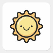 Smiling Sun – Cute Kawaii Illustration スクエアシール (正面)