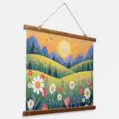 Smiling Sun & Happy Flowers Tapestry – Bright Natu 吊り下げ型タペストリー (傾斜あり)