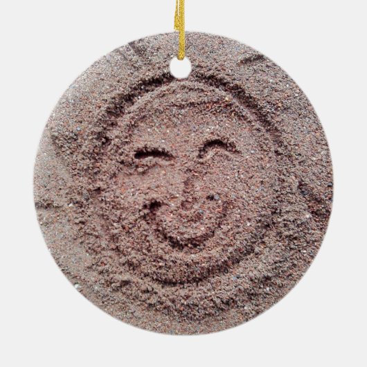Smiling Sun, Sand Emoticon, Summer Emoji セラミックオーナメント (裏面)
