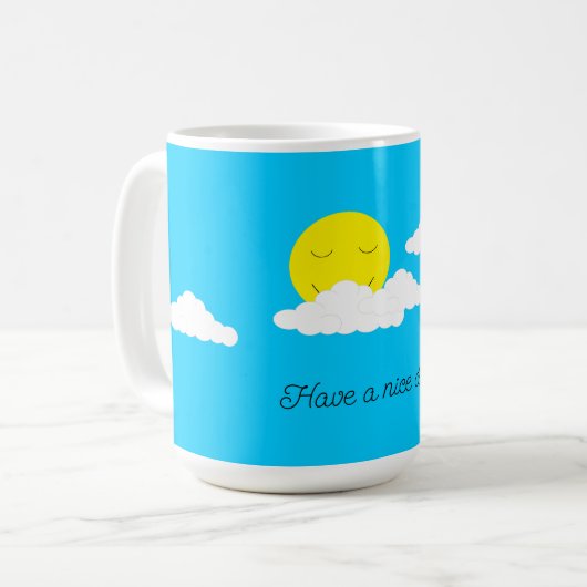 Smiling Sun with Clouds: Turquoise コーヒーマグカップ (正面左)