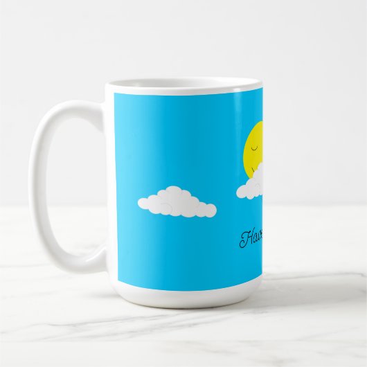 Smiling Sun with Clouds: Turquoise コーヒーマグカップ (左)