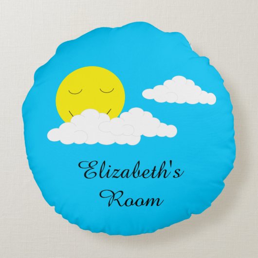 Smiling Sun with Clouds: Turquoise ラウンドクッション (裏面)