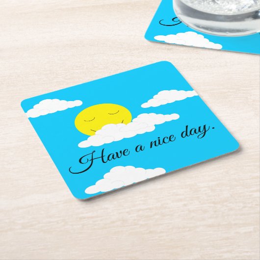 Smiling Sun with Puffy Clouds: スクエアペーパーコースター (アングル)