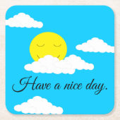 Smiling Sun with Puffy Clouds: スクエアペーパーコースター (正面)