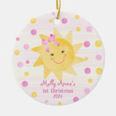 Smiling Sunshine with Bow Girls 1stクリスマス セラミックオーナメント (正面)