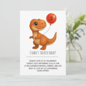 Smiling T-Rex with Red Balloon Birthday  招待状 (スタンド正面)