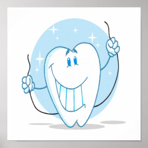 Smiling Tooth Cartoon Character Always Floss ポスター