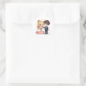 Smiling Vintage Wedding Couple -かわいいシール ラウンドシール (バッグ)