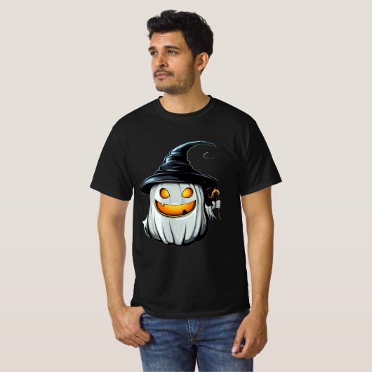 Smiling White Pumpkin Witch Design Tシャツ (正面フル)