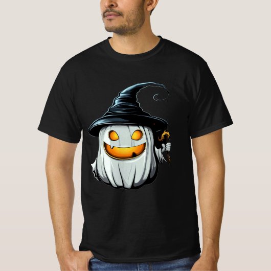 Smiling White Pumpkin Witch Design Tシャツ (正面)