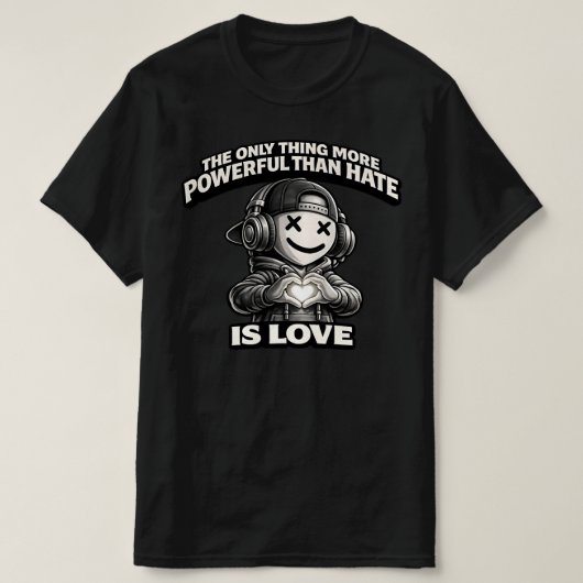 Smiling X-Eyes Streetwear Icon - Love Over Hate  Tシャツ (デザイン正面)