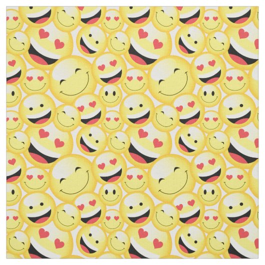 Smiling Yellow Emoji Faces Pattern ファブリック (見本)