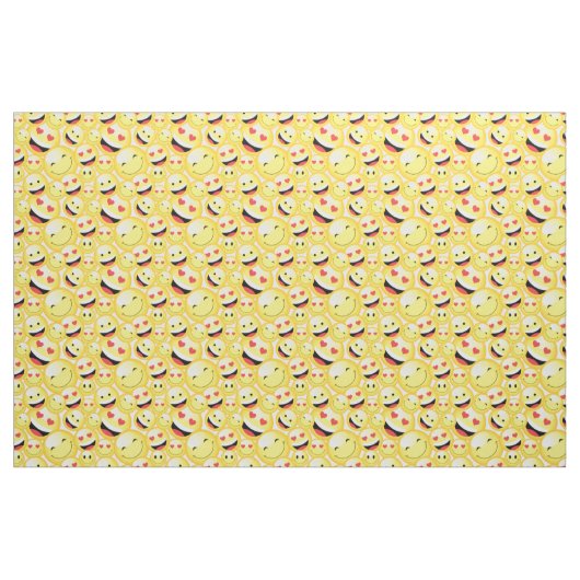 Smiling Yellow Emoji Faces Pattern ファブリック (ファットクウォーター)