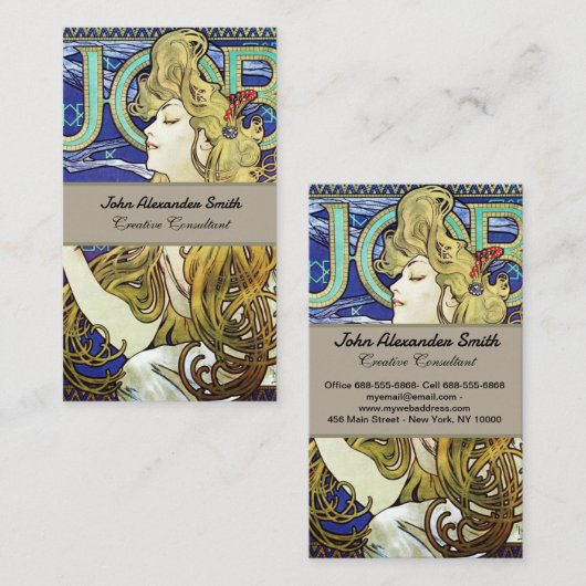 Smoke,エレガント Job by Alphonseミュシャアールヌーボー 名刺 (正面/裏面)