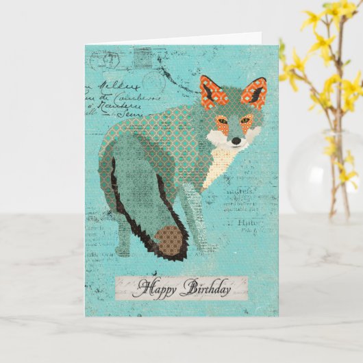 Smokeyのこはく色のキツネのレトロのバースデー・カード カード (黄色い花)