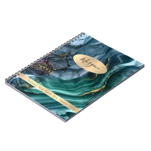 Smokeyティール(緑がかった色)グレー金ゴールドインク抽象芸術名/件名#3 ノートブック (左側)