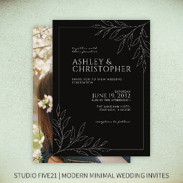 Smokey モダン Black Folids Outline Photo's 結婚 招待状