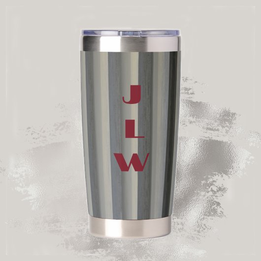 Smokey Grayモノクロストライプモノグラムの 保温保冷タンブラー