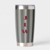 Smokey Grayモノクロストライプモノグラムの 保温保冷タンブラー (背面)