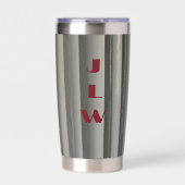 Smokey Grayモノクロストライプモノグラムの 保温保冷タンブラー (正面)