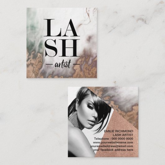 Smokey Marble LASH ARTISTビジネスカードテンプレート スクエア名刺 (正面/裏面)