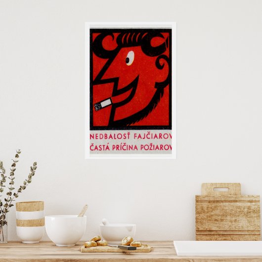 Smoking Devil Ram Matchbox Art Print, Czech ポスター (キッチン)