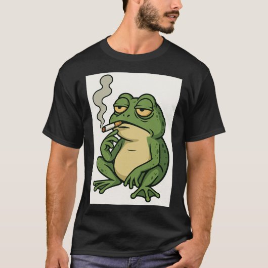 Smoking Frog Cartoon T-Shirt Funny Chill Frog Art Tシャツ (正面)