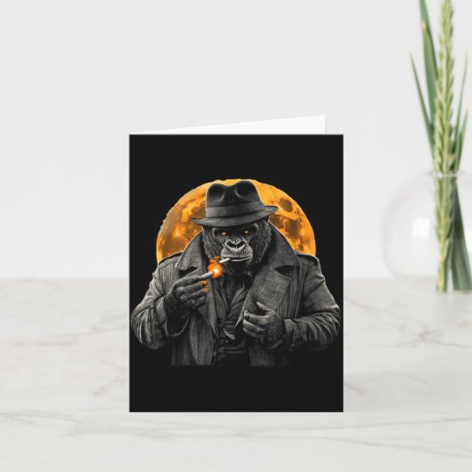 Smoking Gorilla In Trench Coat With Orange Moon Ar カード (正面)