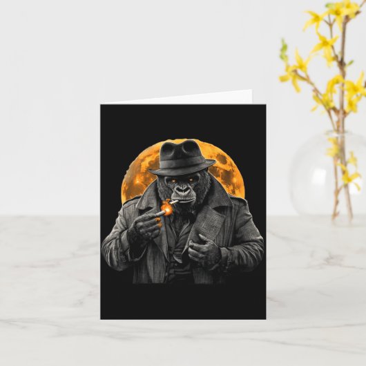 Smoking Gorilla In Trench Coat With Orange Moon Ar カード (黄色い花)