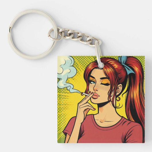 Smoking lovers | Pop art | Girl Stoner | Cigarette キーホルダー (正面)