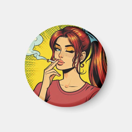 Smoking lovers | Pop art | Girl Stoner | Cigarette マグネット (正面)