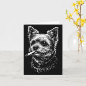 Smoking yorkie funny dog smoking meme  カード (黄色い花)