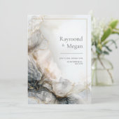 Smoky Charcoal Gilded Fluid Marble Wedding 招待状 (スタンド正面)