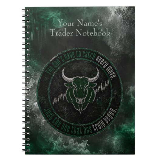 Smoky Emerald Bull Timing Quote Design ノートブック (正面)