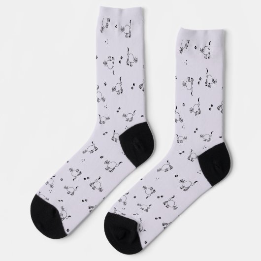 Smoky Lavender Cat Line Art Pattern Socks ソックス (左)